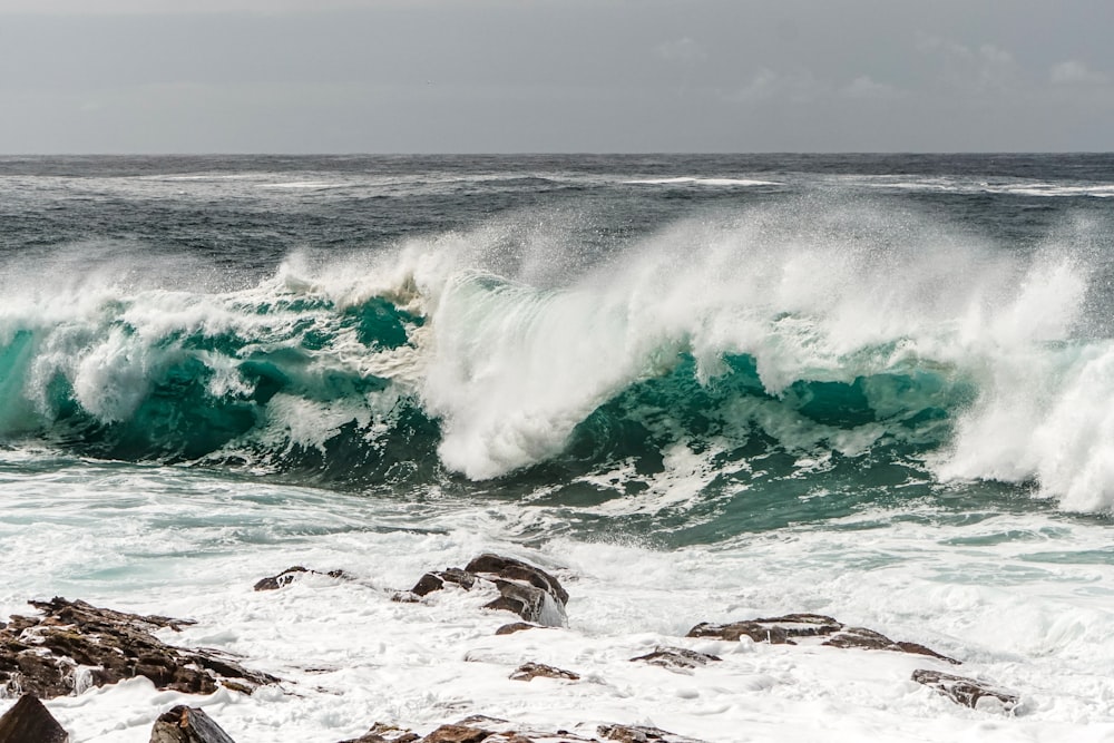 vagues de mer s’écrasant sur le rivage pendant la journée