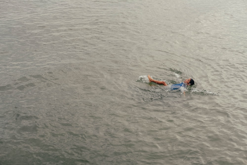 person swimming on calm body of water