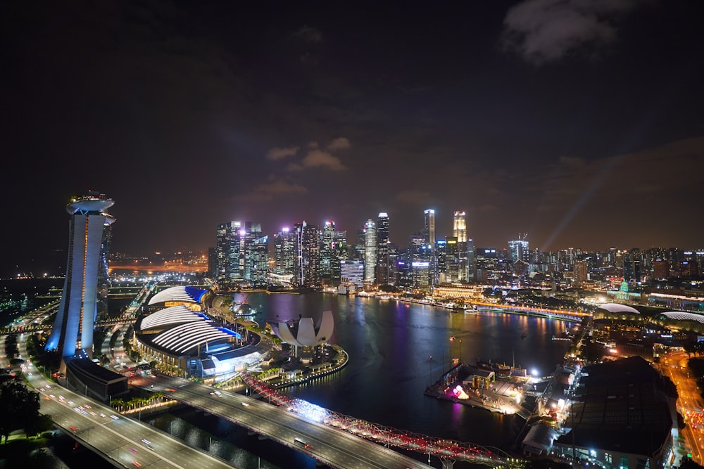 Marina Bay Sands and Helix Bridge, Singapore at night