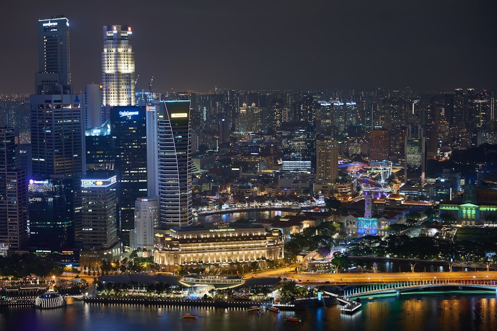 aerial photography of urban city at night