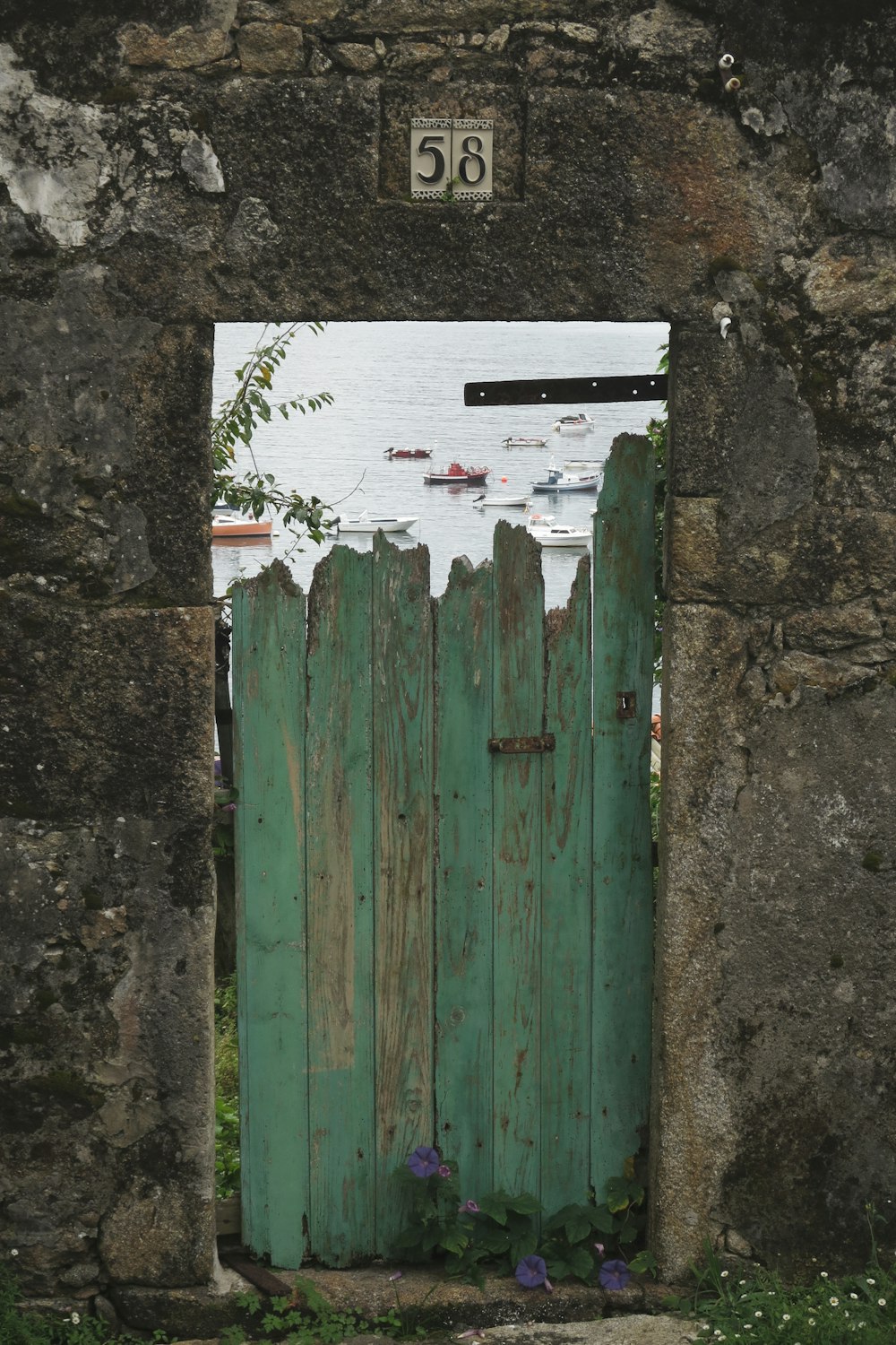 closed green wooden door