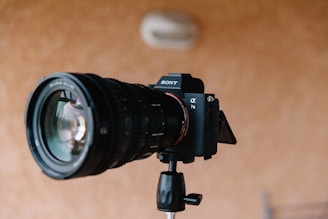 black Sony DSLR camera close-up photography