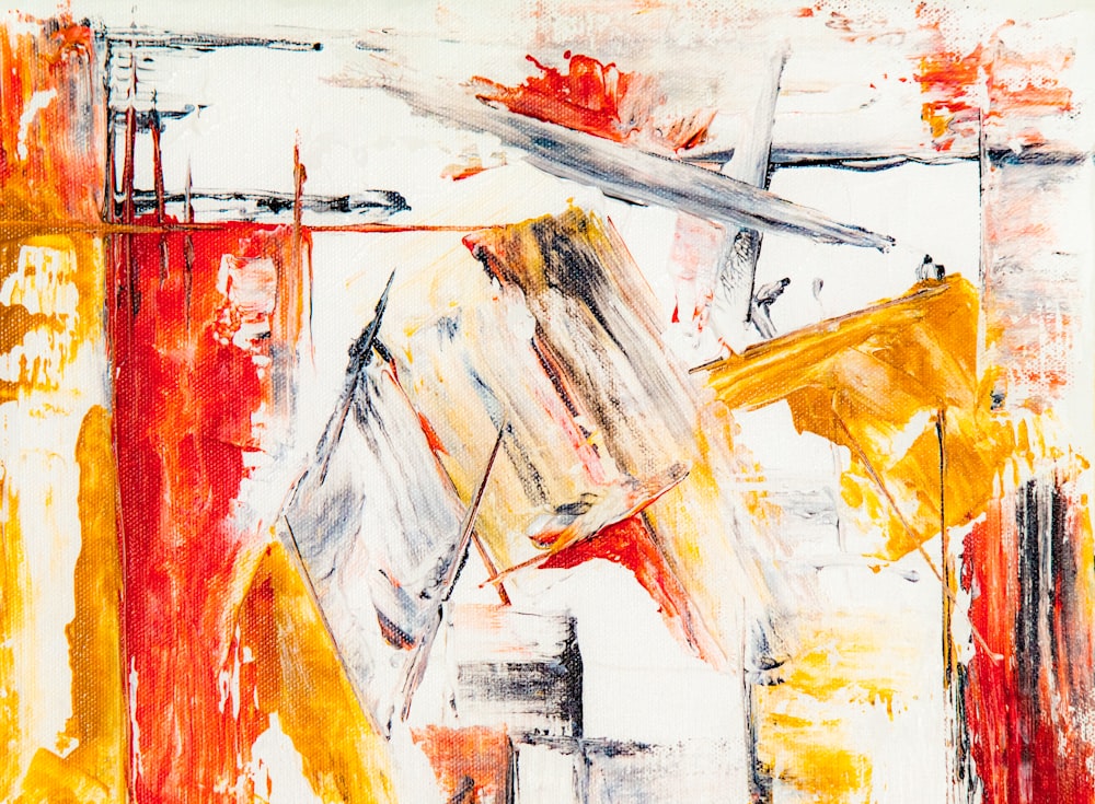 white, yellow, and red abstract painting