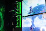 A high-refresh-rate gaming monitor displaying an intense game scene with vivid colors.