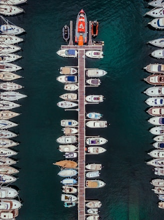 parked boats on water