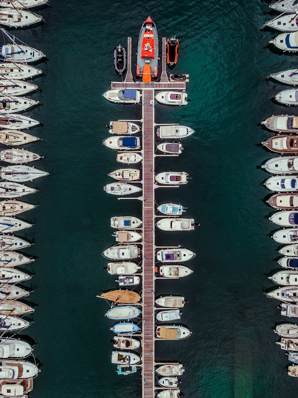 parked boats on water