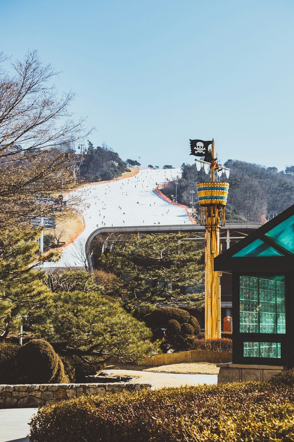 yellow tower near mountain