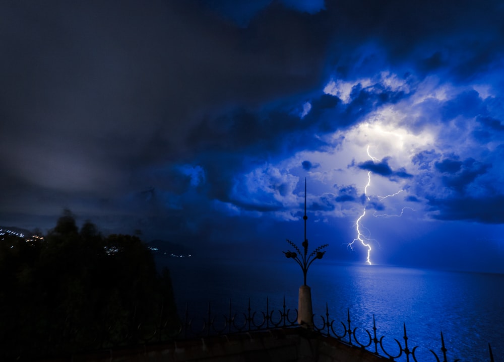 lightning hit on the sea during night
