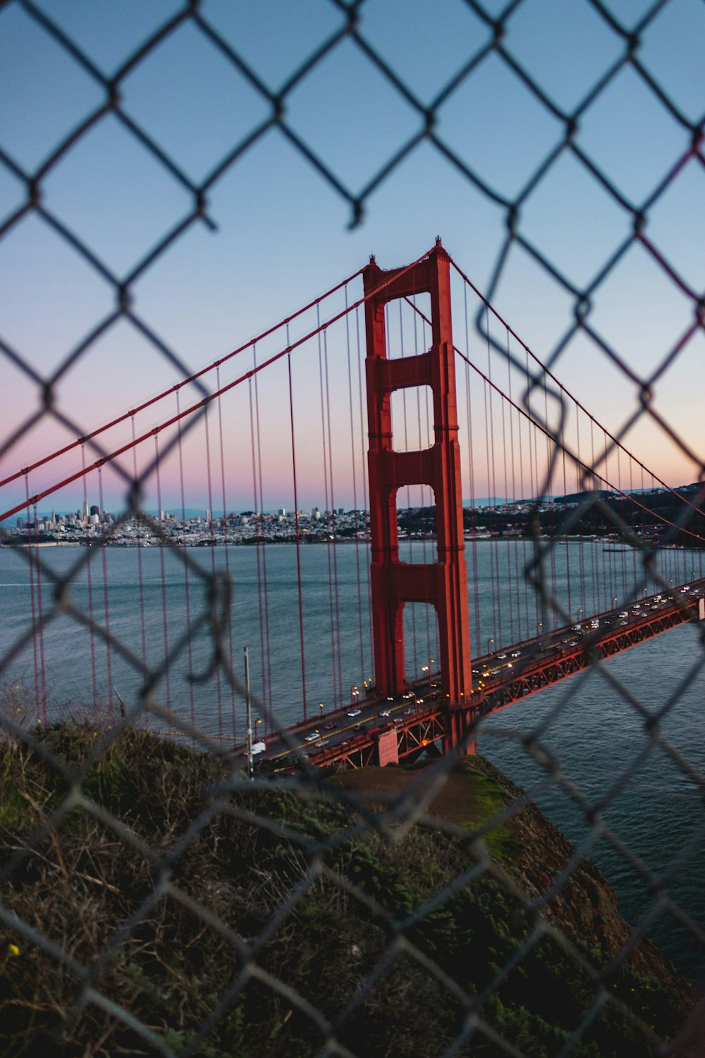 Golden Gate Bridge view from cyclone fence