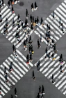 aerial view of people walking on cross pedestrian lane