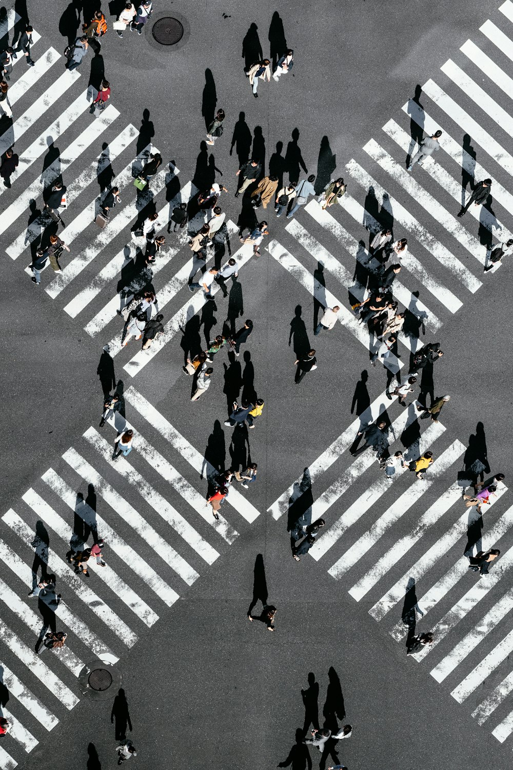 aerial view of people walking on cross pedestrian lane