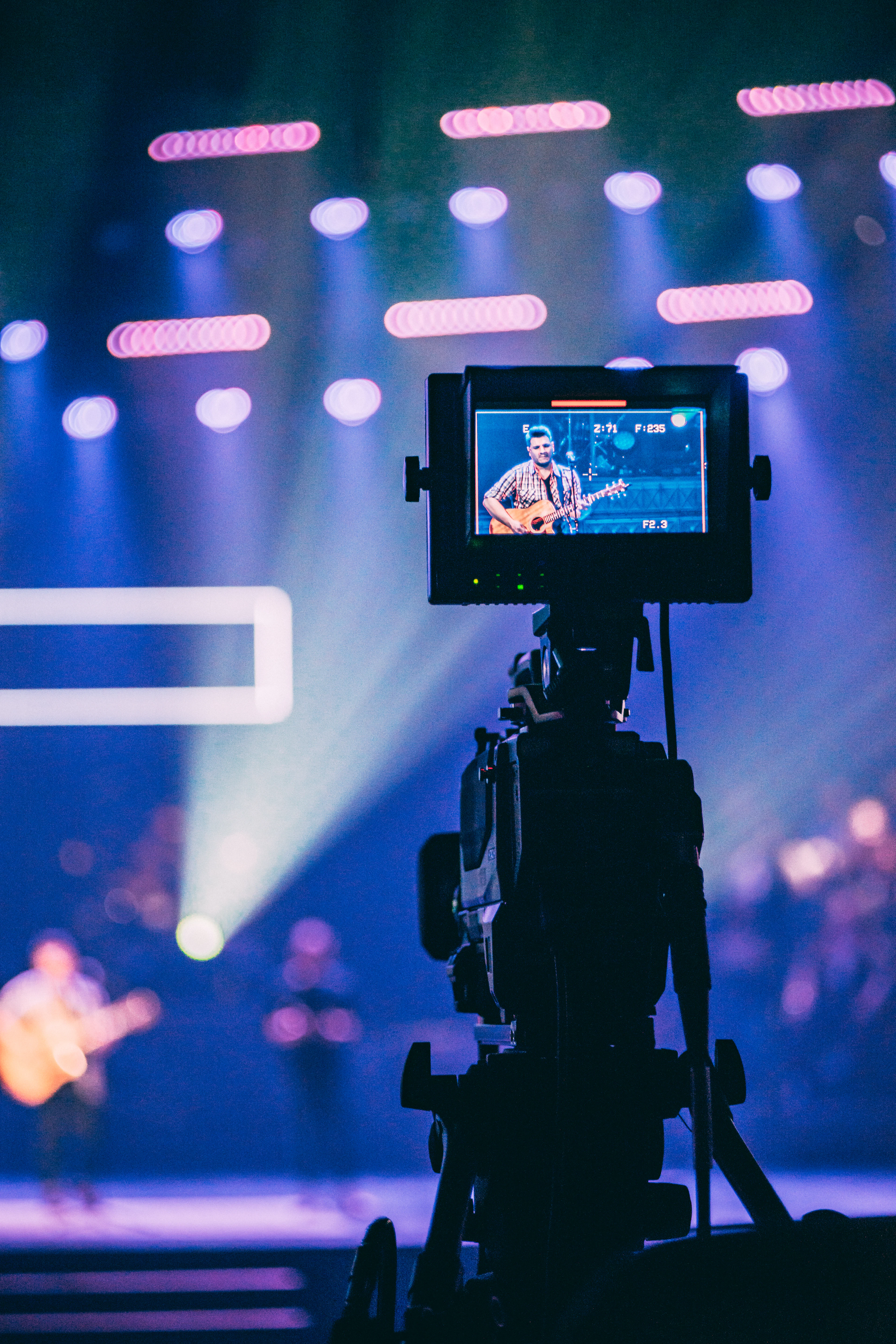 Camera livestreaming a worship leader
