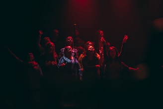 group of person singing on dark ara