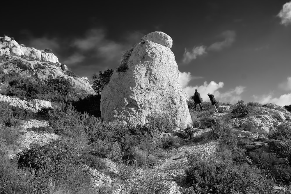 grayscale photography of rock