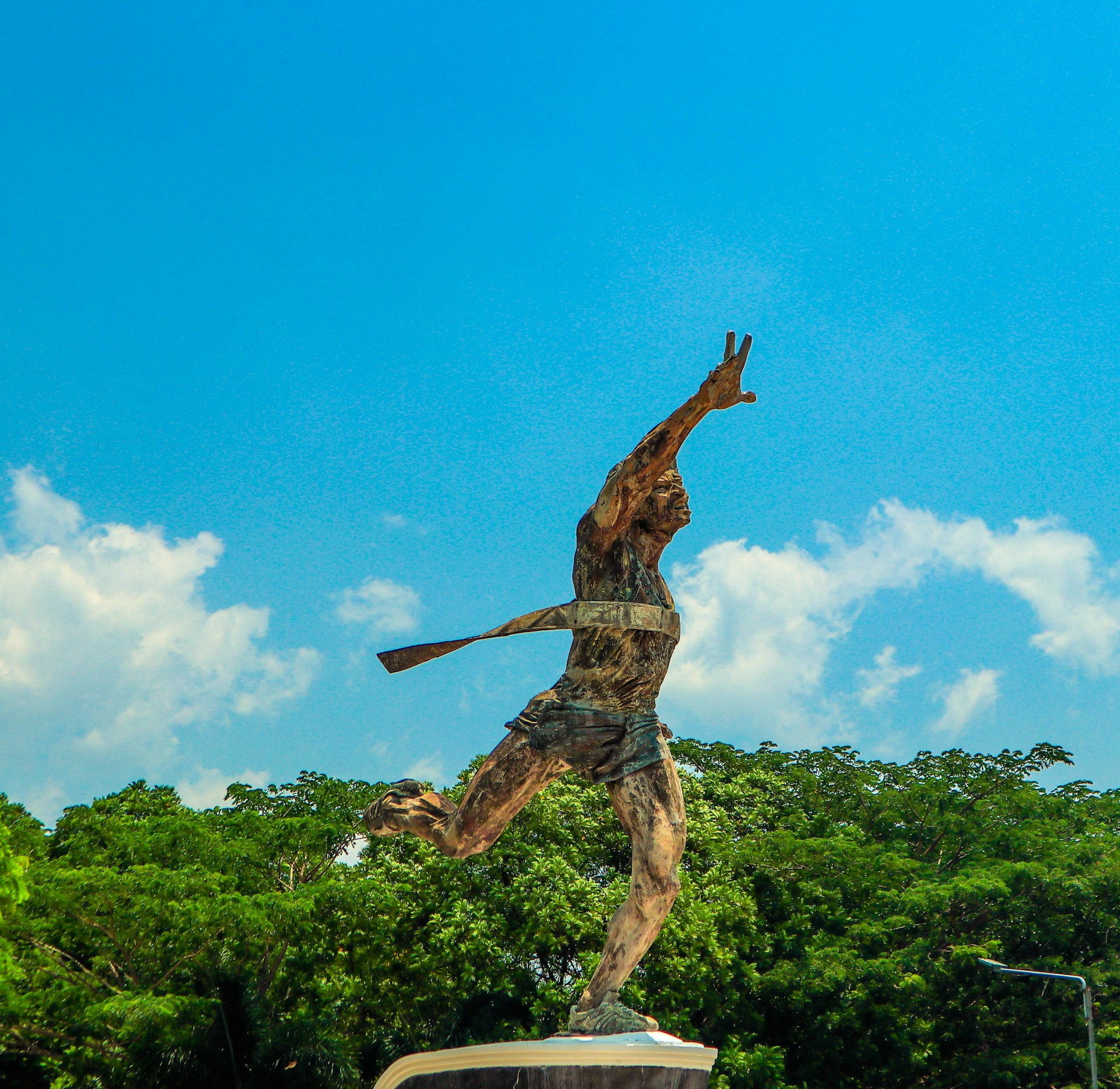 A panoramic view of a marathon runner crossing the finish line with cheering crowds in the background, embodying determination.