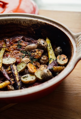 cooked food on pan