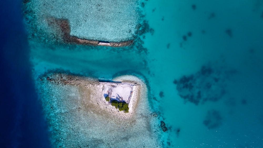 bird's eye view of ocean and island