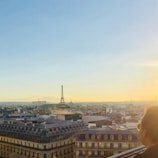 A scenic view of the Eiffel Tower at sunset.