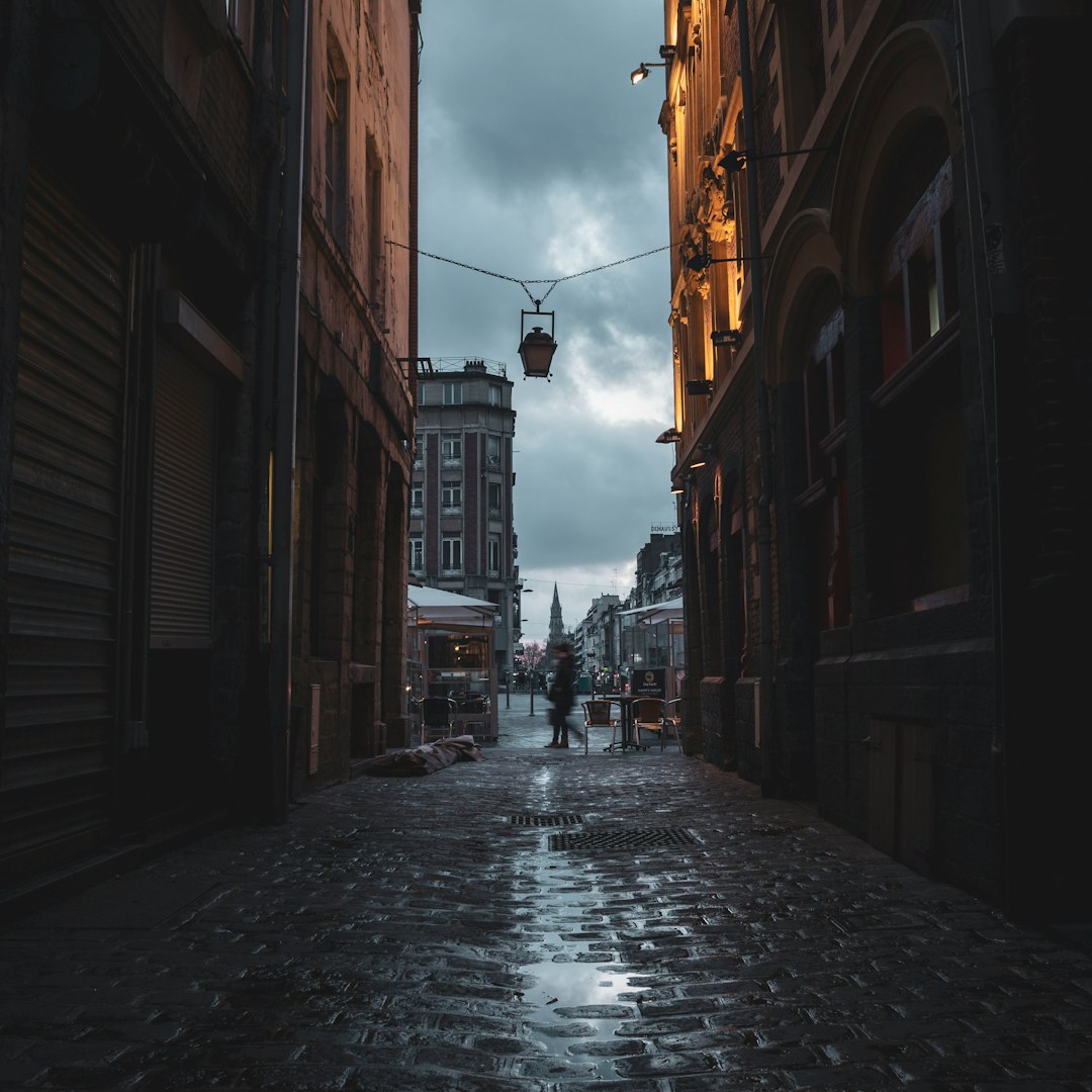 silhouette photo of person walking beside building