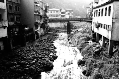 Fieldwork photo capturing water sampling in an urban river environment.