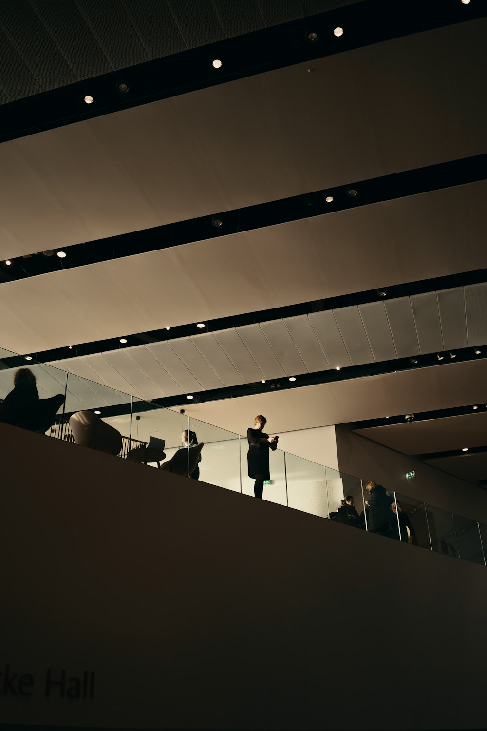 person standing near railings inside building