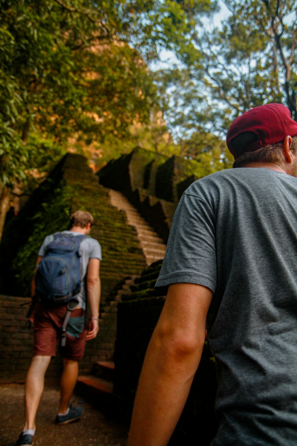 two men walking upward