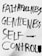 The image features bold, hand-painted words in black on a white background. The words 'Faithfulness', 'Gentleness', and 'Self-Control' are prominently displayed in an expressive brushstroke style.