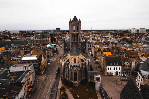 A vibrant aerial view of Lille city center with bustling streets and historic architecture.
