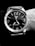 A classic analog wristwatch with a leather strap, featuring a black dial with silver hour markers and hands. The word 'Faster' is prominently displayed below the center of the dial.