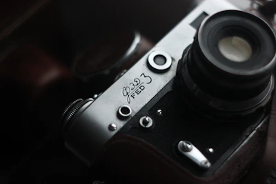 A close-up shot of a detailed 3D model of a vintage camera with realistic textures.