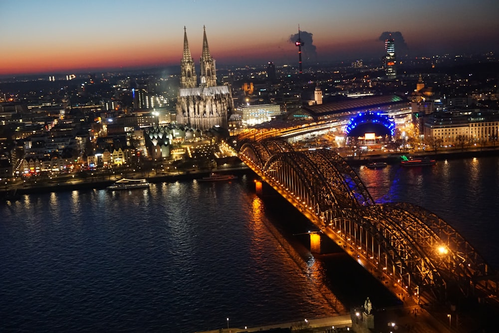 lighted castle and bridge