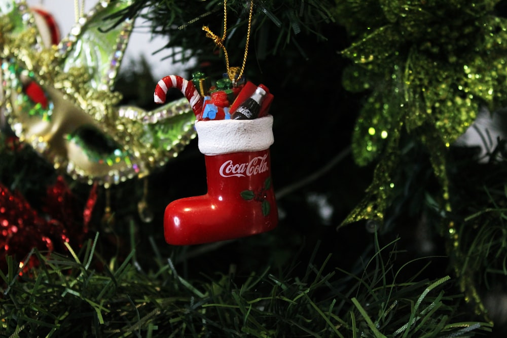 red Coca-Cola Christmas tree hanging shoe