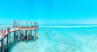 gray wooden dock under clear blue sky