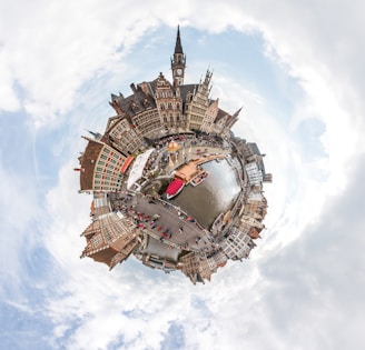 360 photography of building by the river with boats