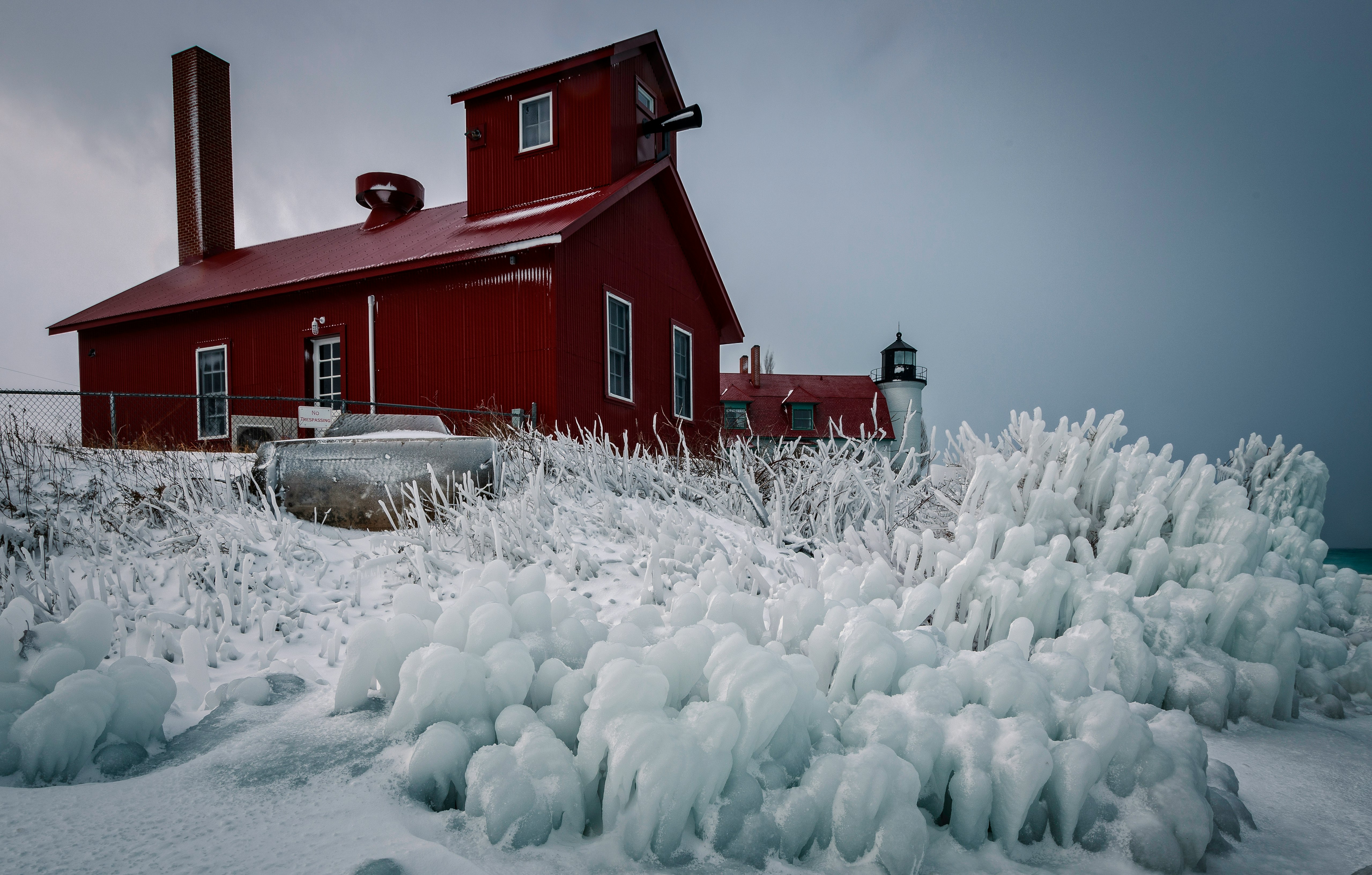 red barn with snowfield