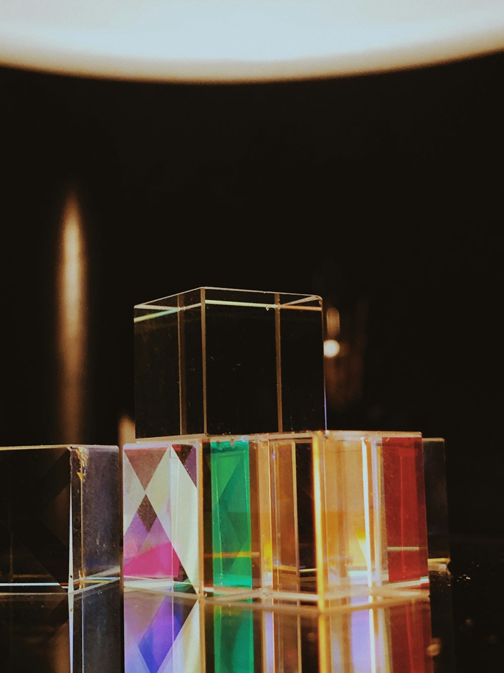 assorted-color glass cubes display
