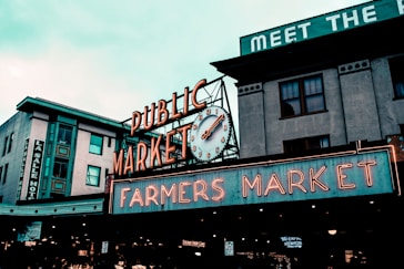 Seattle Video Production showing a Public Market Farmers Market LED sign