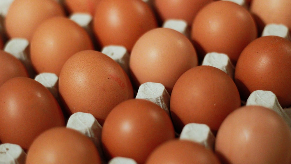 Nahaufnahme von orangefarbenen Eiern im Tablett