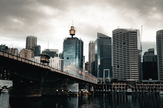 high rise buildings near bridge