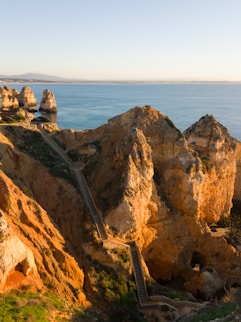 brown staircase and rock formations