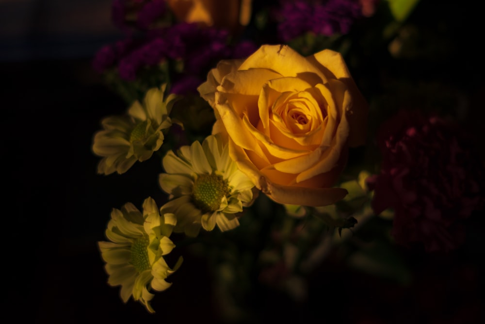 yellow rose and assorted flowers