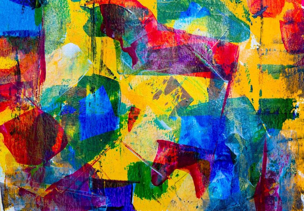 blue red and yellow abstract painting