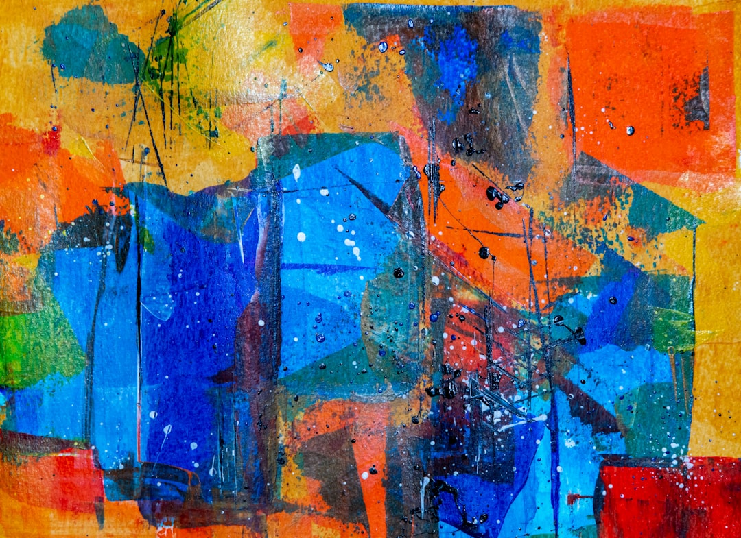 blue orange and yellow abstract painting