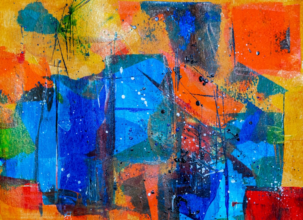 blue orange and yellow abstract painting