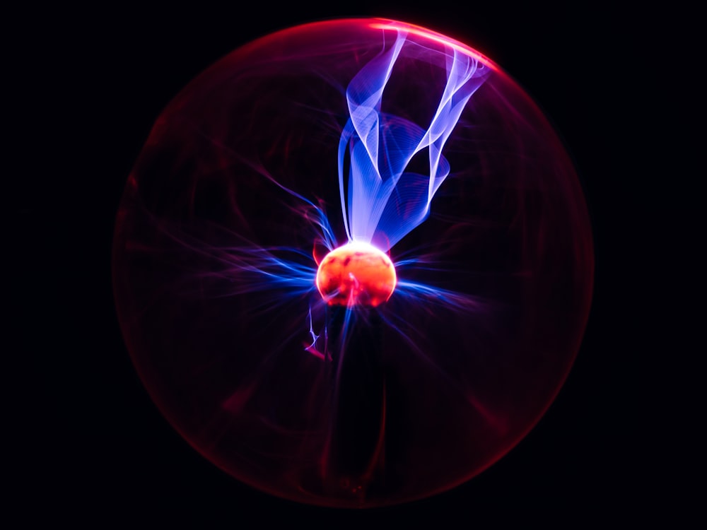 red and blue plasma ball