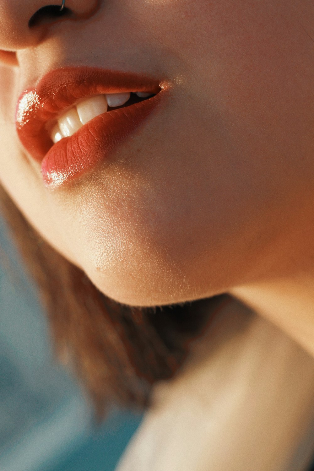 woman wearing red lipstick