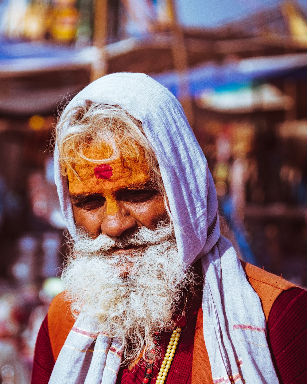 man using white scarf