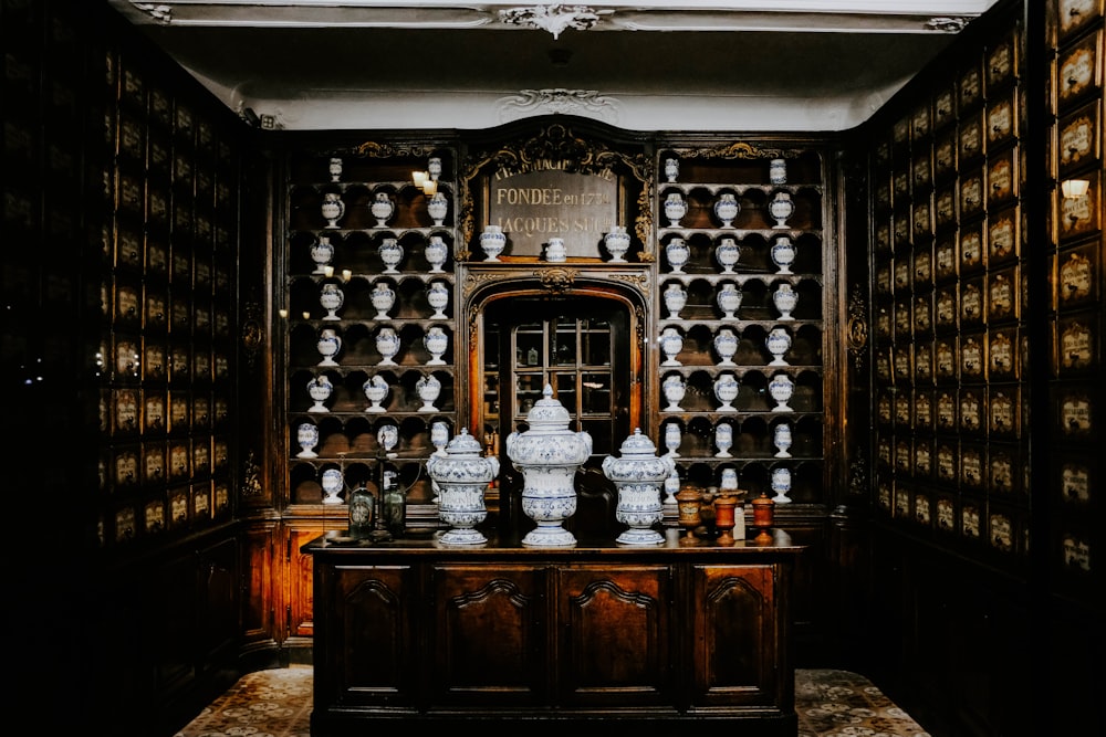 vases displayed on shelves