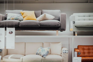 gray padded sofa collage