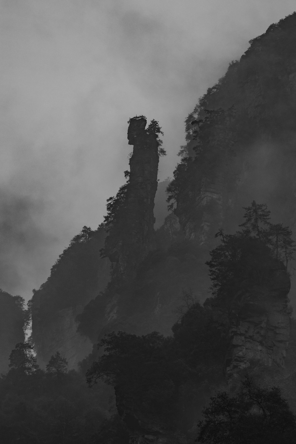 mountain during foggy